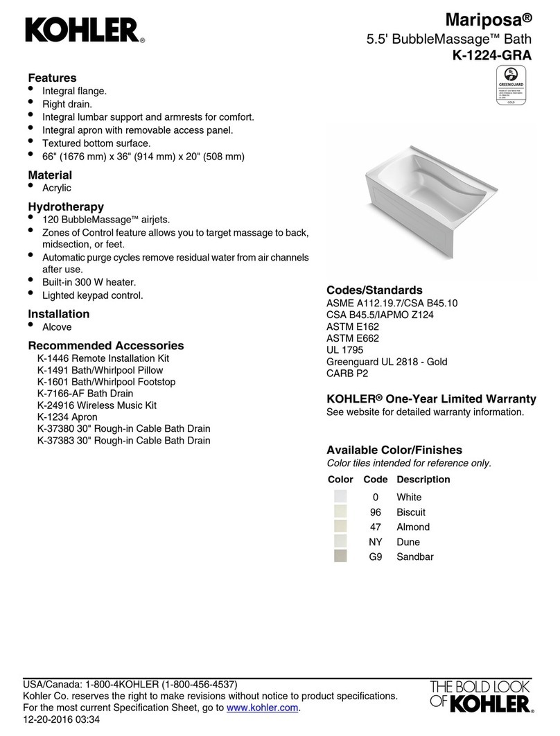 Kohler Mariposa BubbleMassage K-1224-GRA User manual