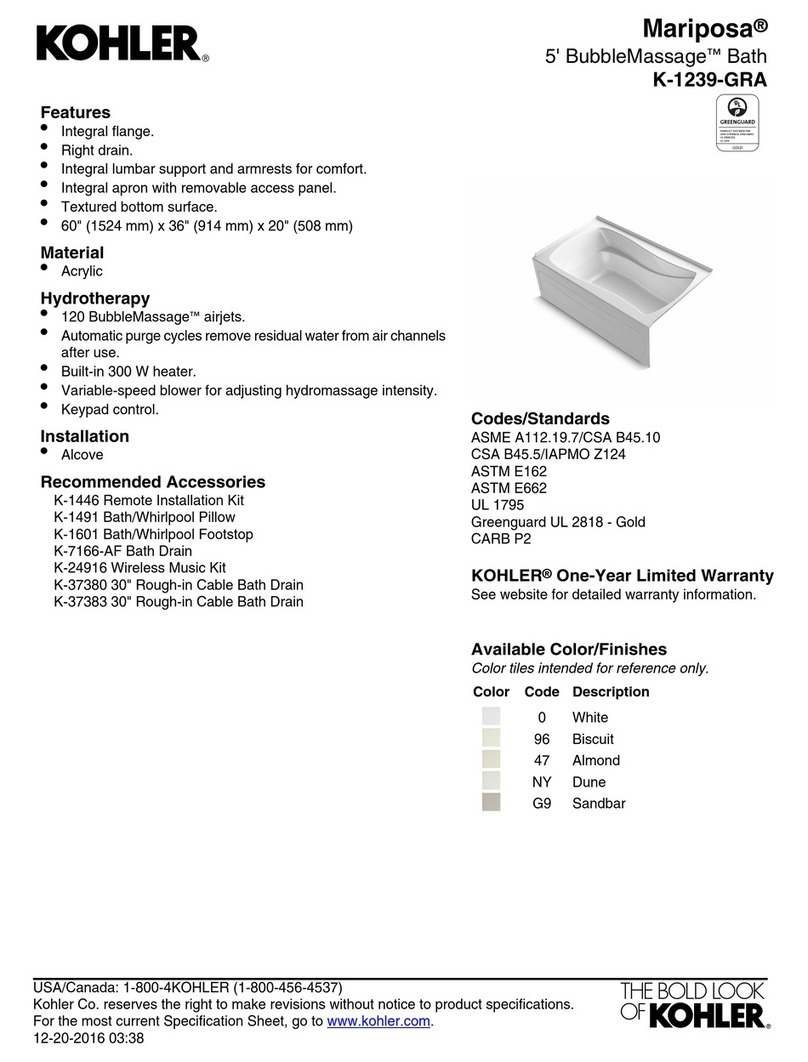 Kohler Mariposa BubbleMassage K-1239-GRA User manual