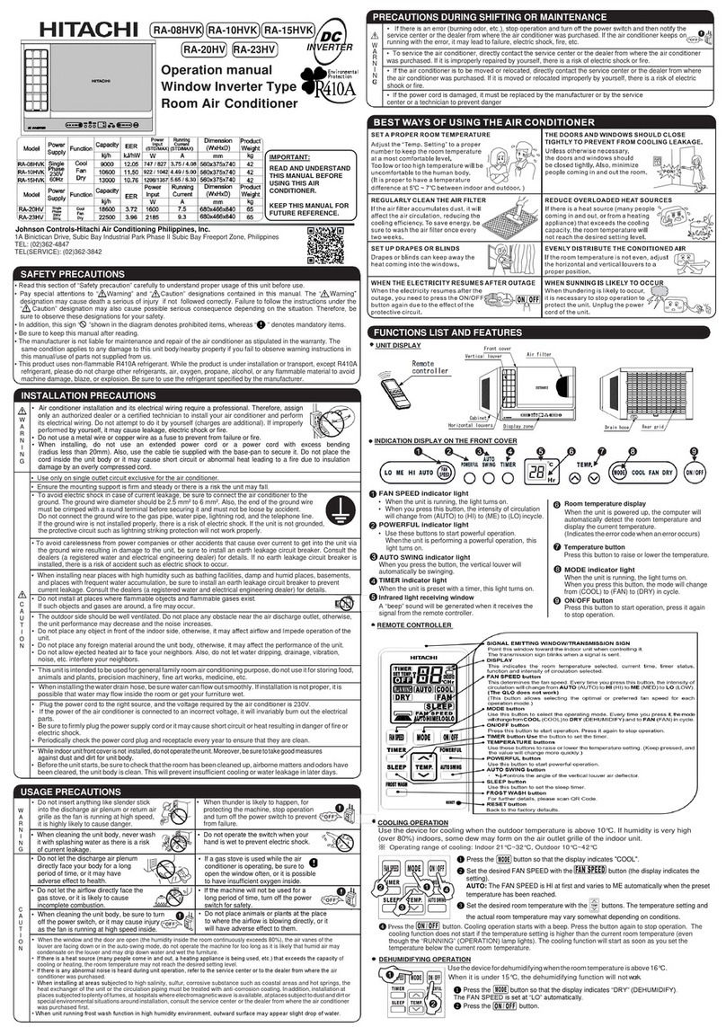 Hitachi RA-20HV User manual