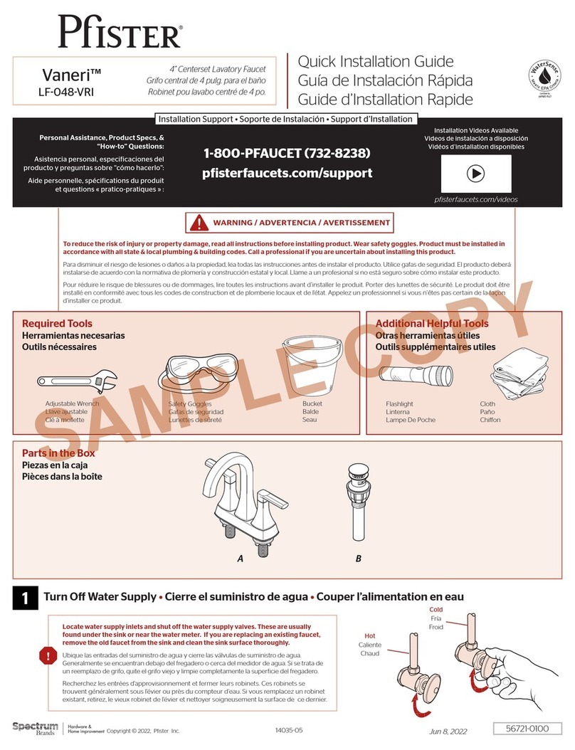 Spectrum Brands Pfister Vaneri LF-048-VRI Quick installation guide Spectrum Brands Pfister Vaneri LF-048-VRI Quick installation guide