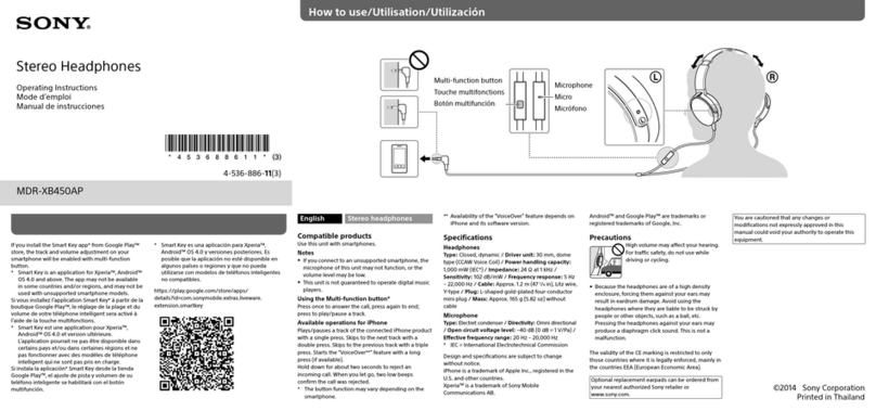 Sony MDR-XB450AP operating instructions