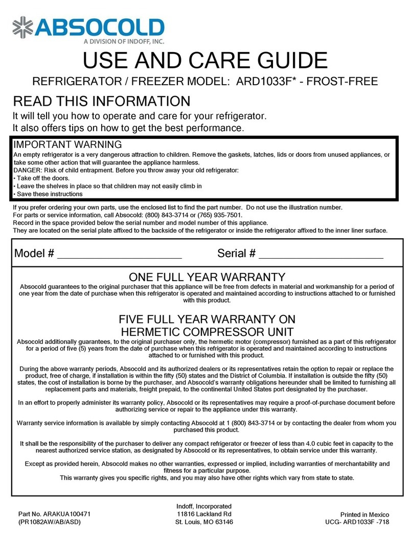 Indoff ABSOCOLD ARD1033F Series Use and care guide Indoff ABSOCOLD ARD1033F Series Use and care guide