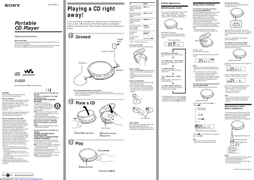 Sony Walkman D-E225 User manual