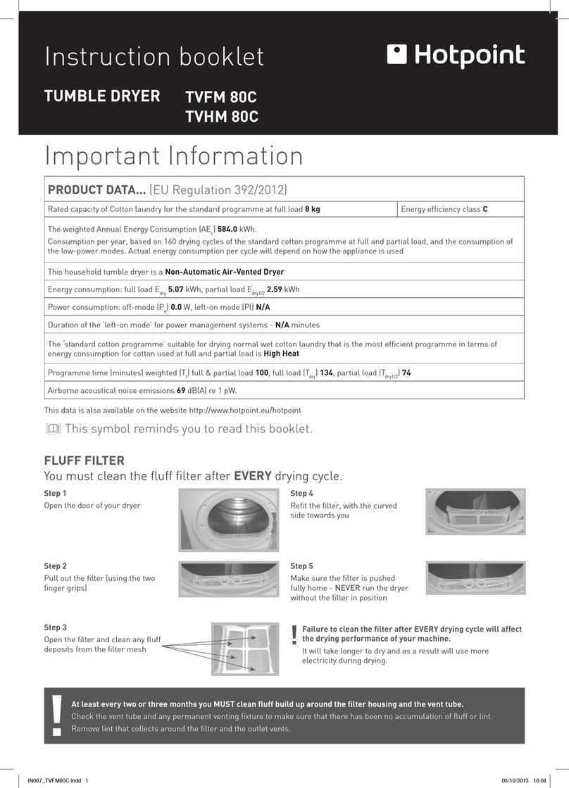Hotpoint TVFM 80C Instruction booklet