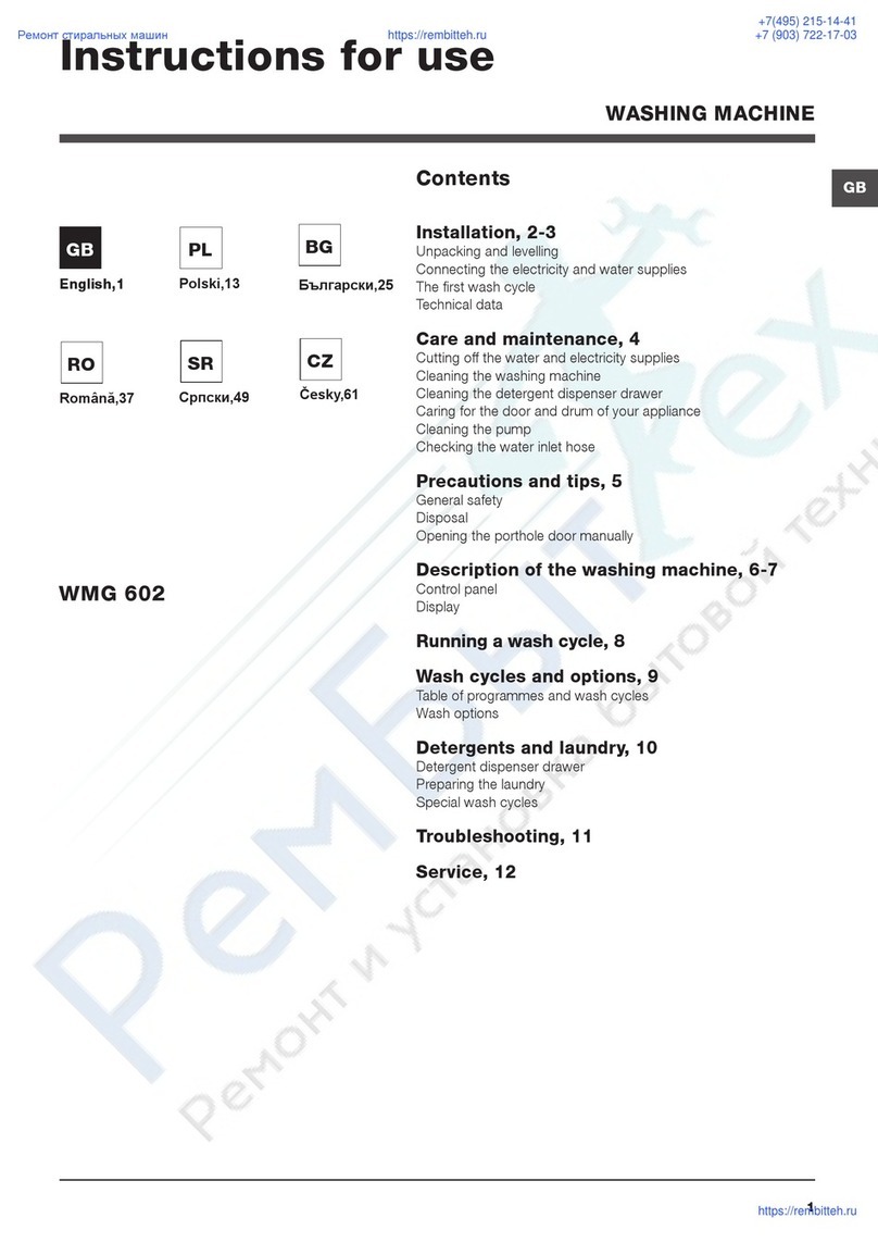 Hotpoint Ariston WMG 602 Instructions for use