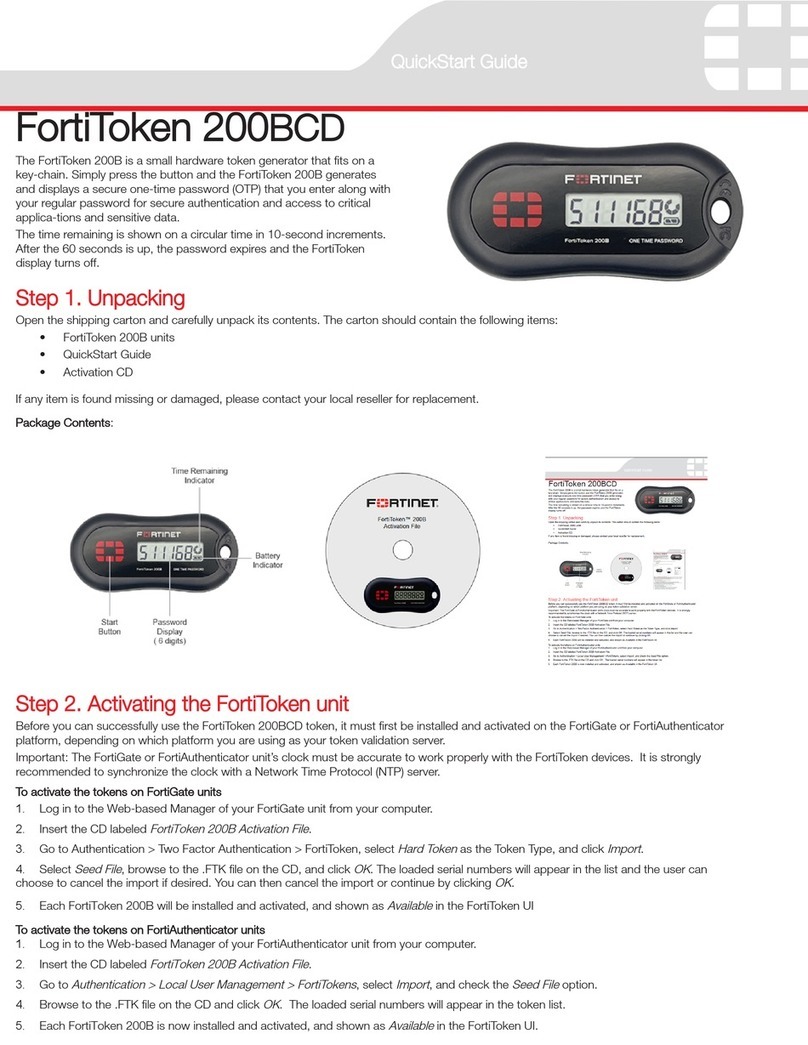 Fortinet FortiToken 200BCD quick start guide