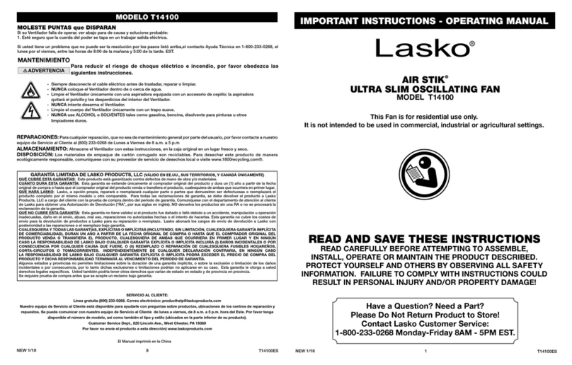 Lasko AIR STIK T14100 User manual