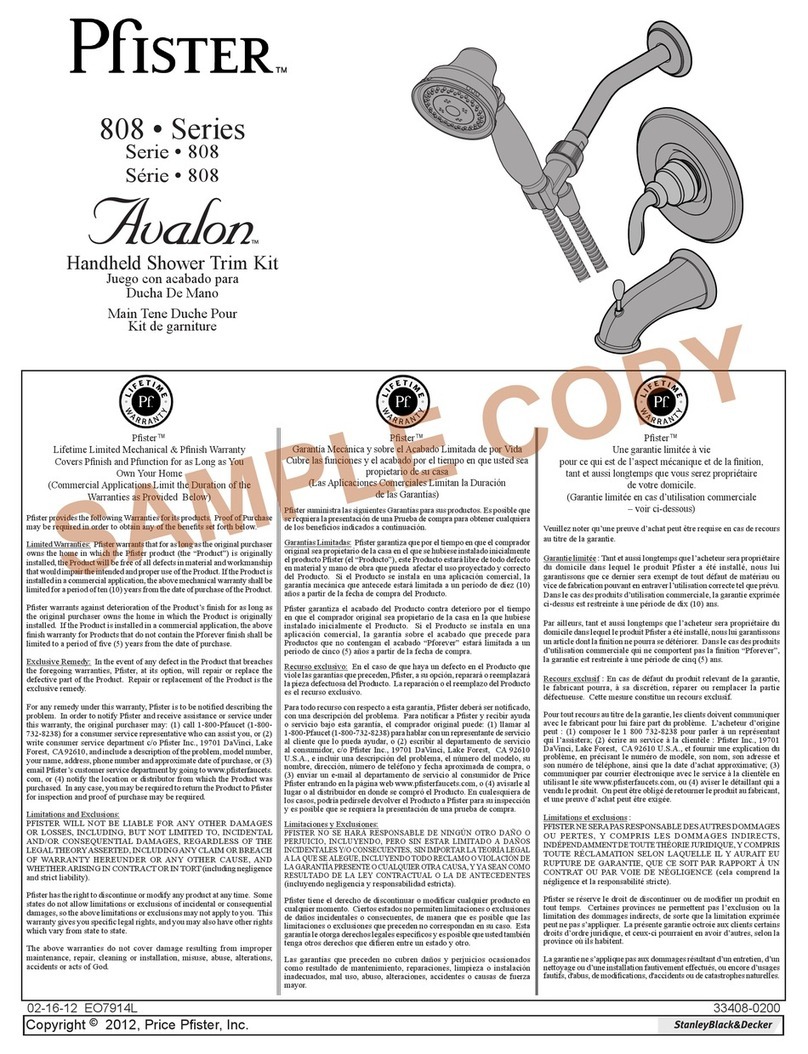 Pfister Avalon 808 Series manual