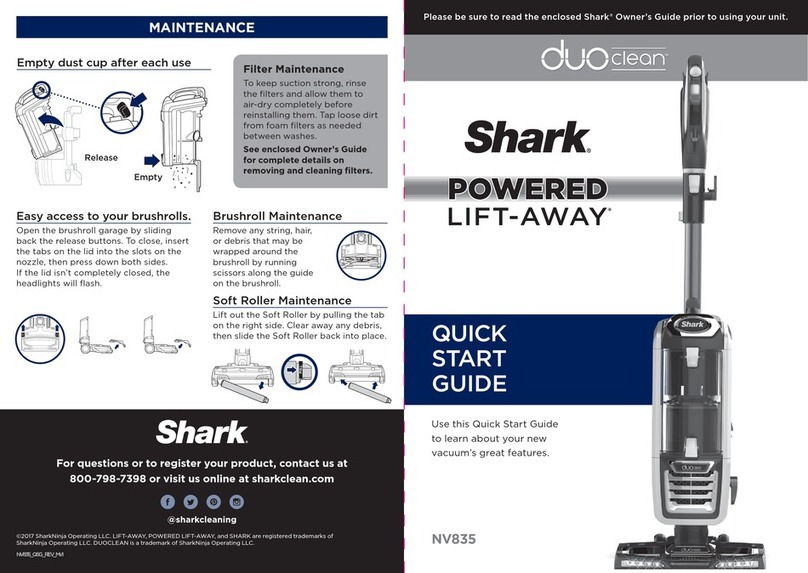 Shark duoclean POWERED LIFT-AWAY NV835 quick start guide