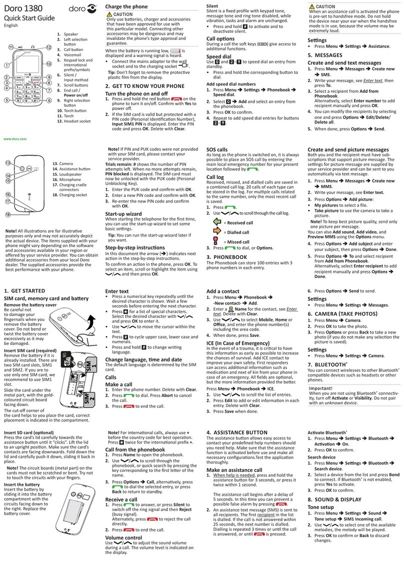 Doro 1380 quick start guide