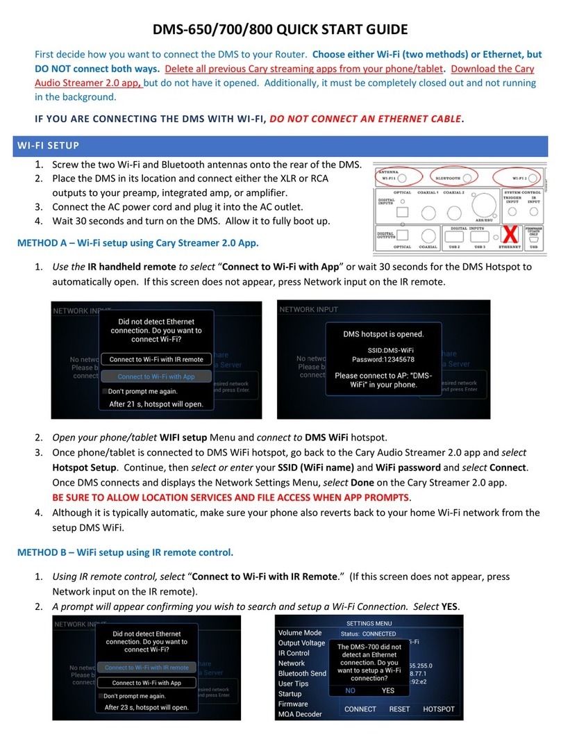 Cary Audio Design DMS-800 quick start guide
