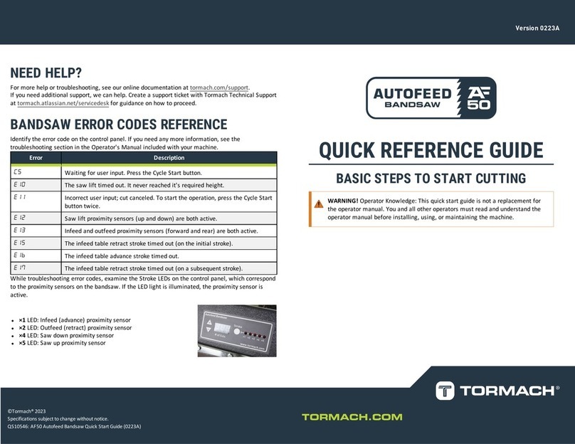 Tormach Autofeed Bandsaw AF50 Quick reference guide