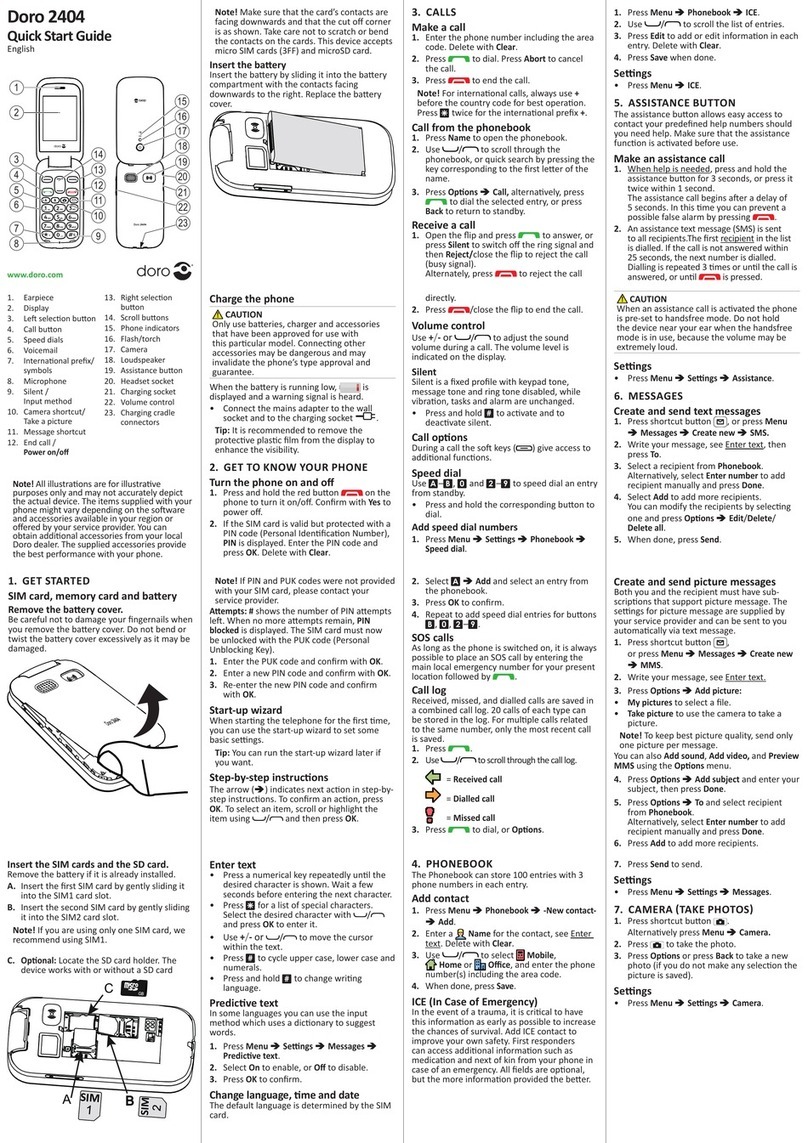 Doro 2404 quick start guide