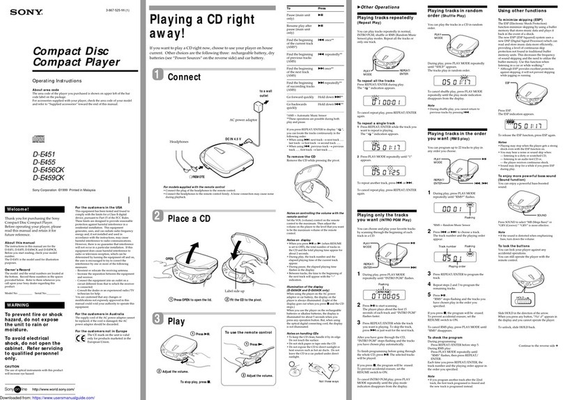 Sony D-E455 - Compact Disc Player User manual