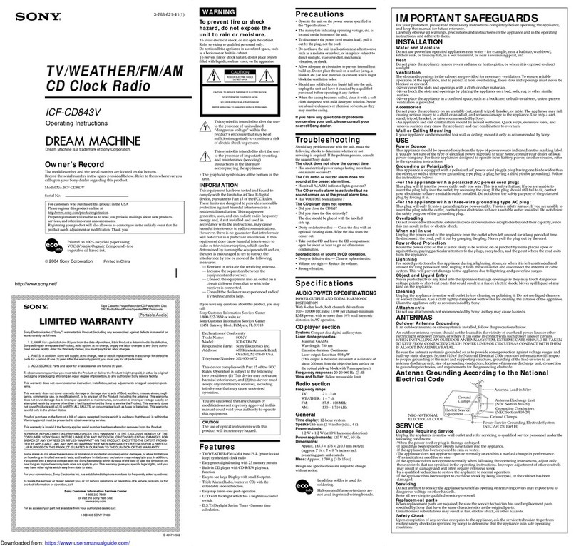Sony DREAM MACHINE ICF-CD843V User manual