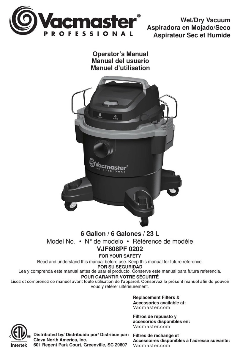 Vacmaster PROFESSIONAL VJF608PF 0202 Operator's manual