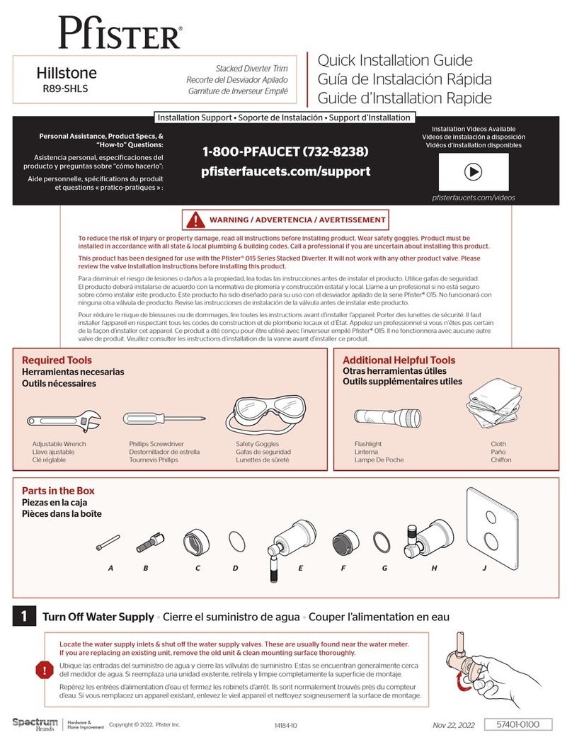 Pfister Hillstone R89-SHLS Quick installation guide Pfister Hillstone R89-SHLS Quick installation guide