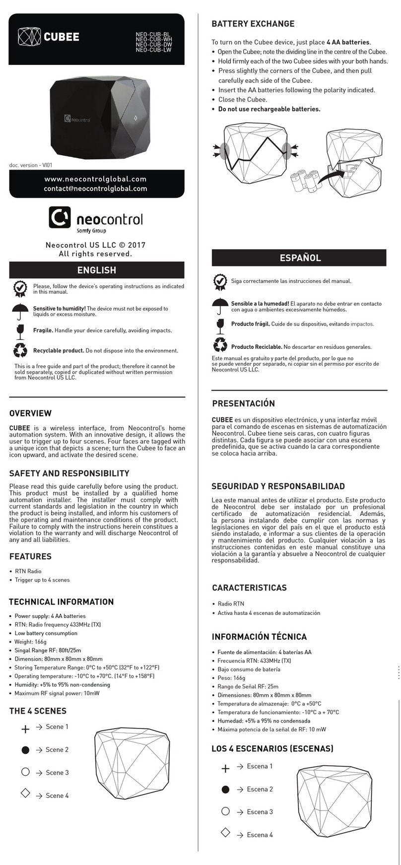 SOMFY NeoControl CUBEE NEO-CUB-BL User manual