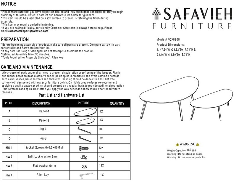 Safavieh Furniture FOX8208 quick start guide Safavieh Furniture FOX8208 quick start guide