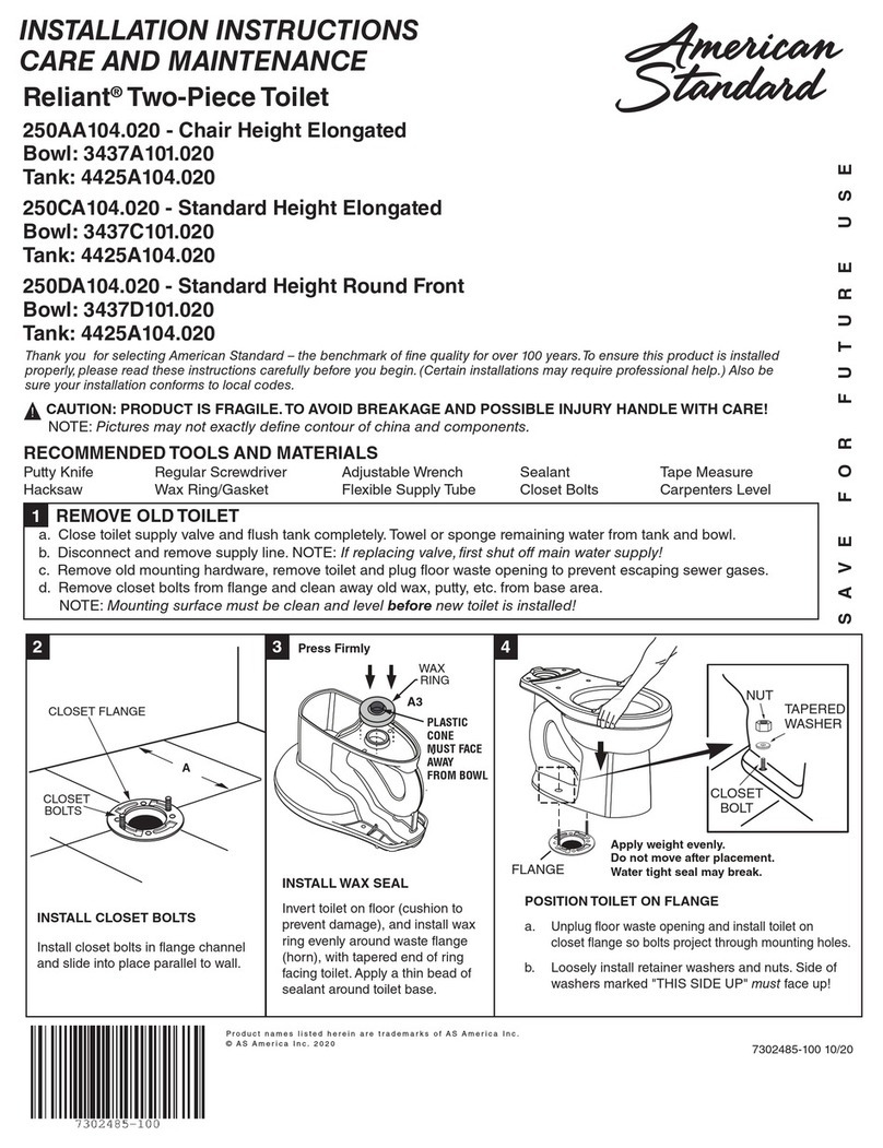 American Standard Reliant 250AA104.020 Maintenance manual