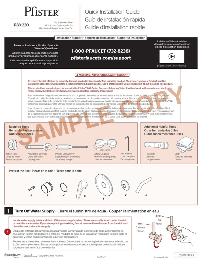 Pfister R89-220 Quick installation guide Pfister R89-220 Quick installation guide