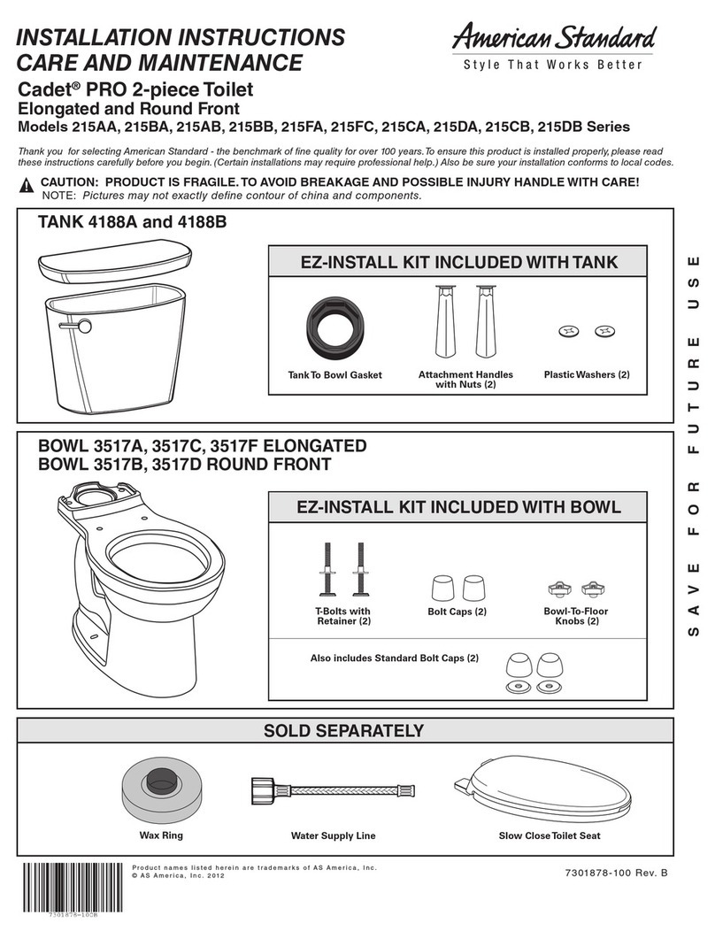 American Standard 215AA Series INSTALLATION INSTRUCTIONS CARE AND MAINTENANCE American Standard 215AA Series INSTALLATION INSTRUCTIONS CARE AND MAINTENANCE