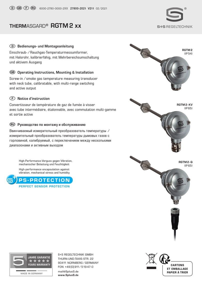 S+S Regeltechnik THERMSGARD RGTM2 Series Operating Instructions, Mounting & Installation