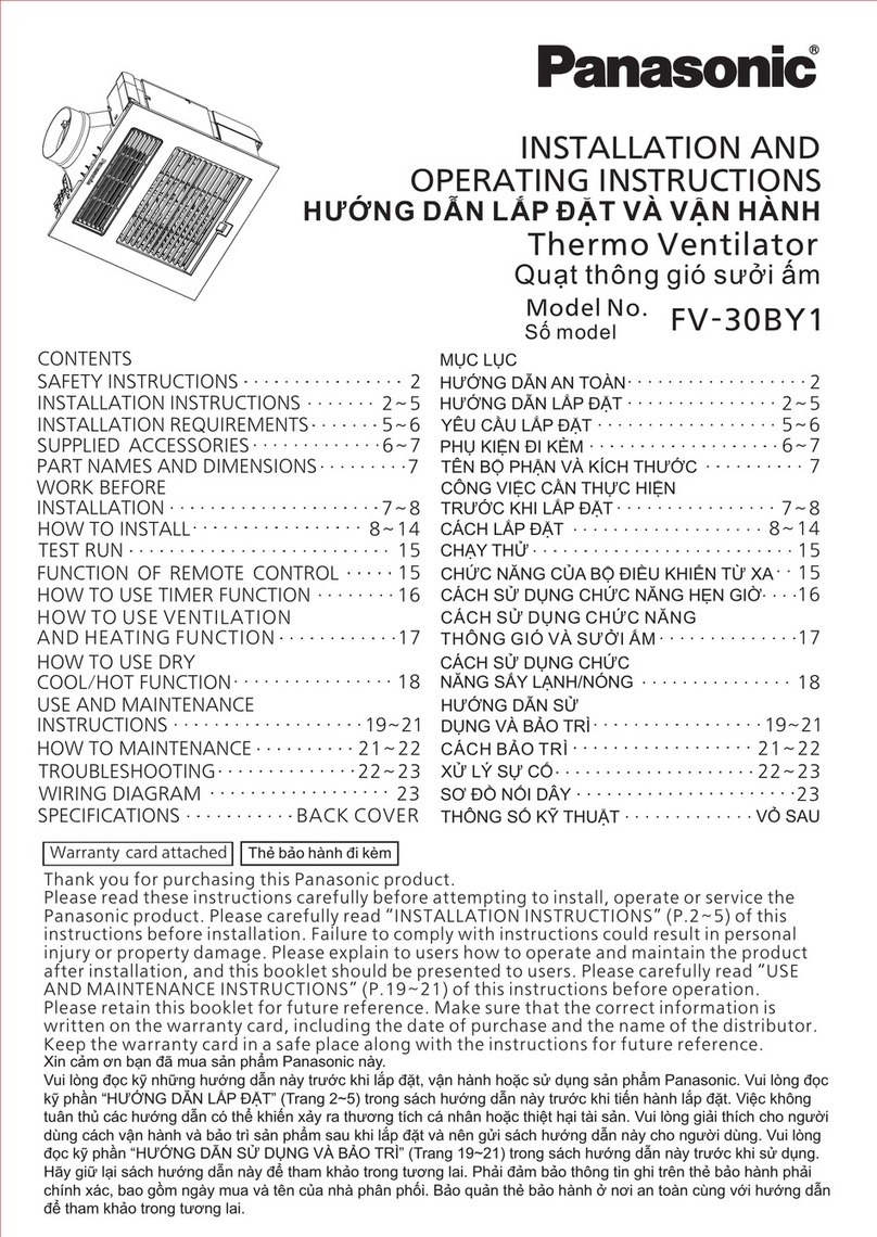 Panasonic FV-30BY1 Installation and operating instructions