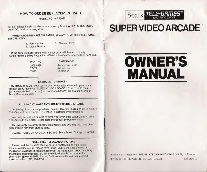 Sears TELE-GAMES SUPERVIDEOARCADE User manual