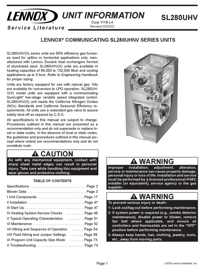 Lennox SL280UHNX Series Installation and operation manual Lennox SL280UHNX Series Installation and operation manual