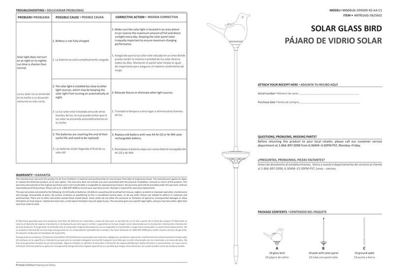 LOWE'S SOLAR GLASS BIRD GPA009-R2-AA-C1 User manual