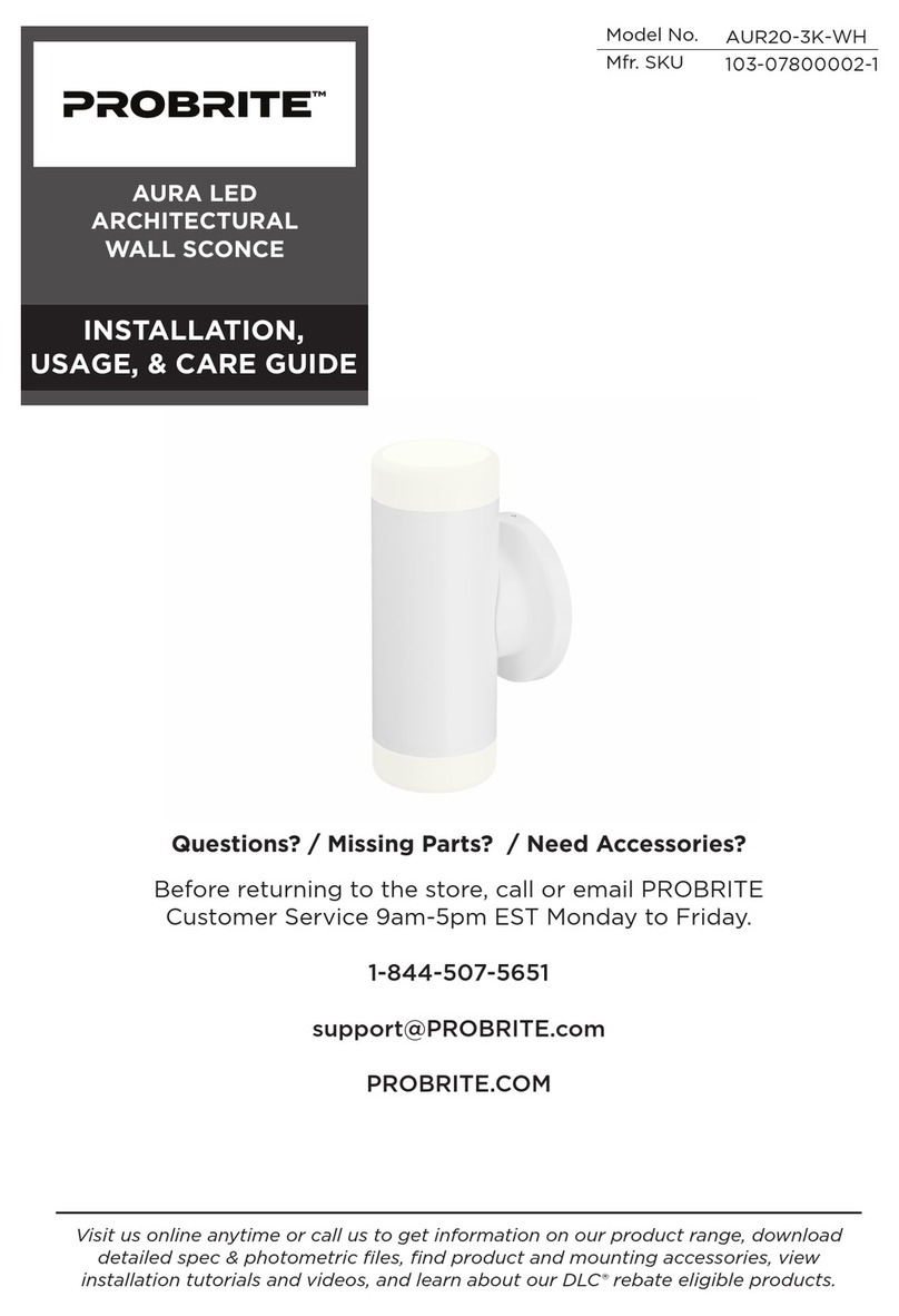 Probrite AUR20-3K-WH INSTALLATION, USAGE, & CARE GUIDE