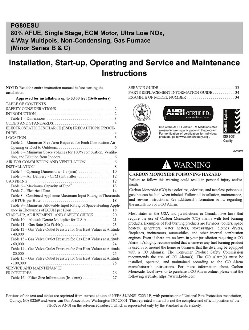 Carrier PG80ESU Installation, start-up, operating and service and maintenance instructions Carrier PG80ESU Installation, start-up, operating and service and maintenance instructions