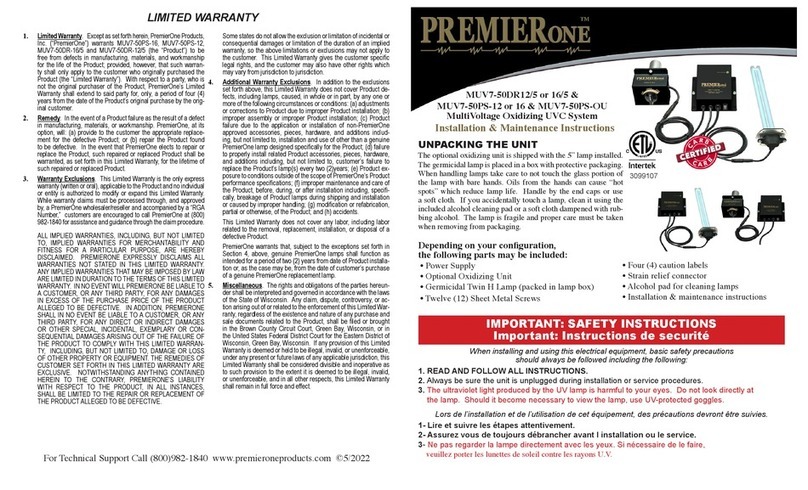PremierOne MUV7-50DR12/5 Installation and operating instructions