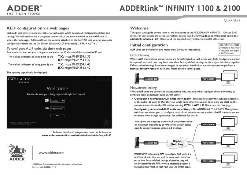 ADDER ADDERLink INFINITY 1100 quick start