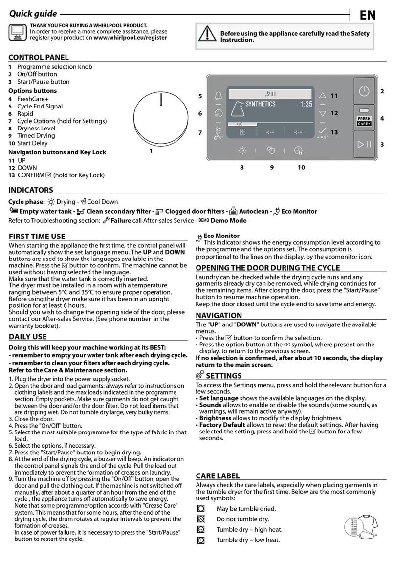Whirlpool W7 D93SB EE quick guide