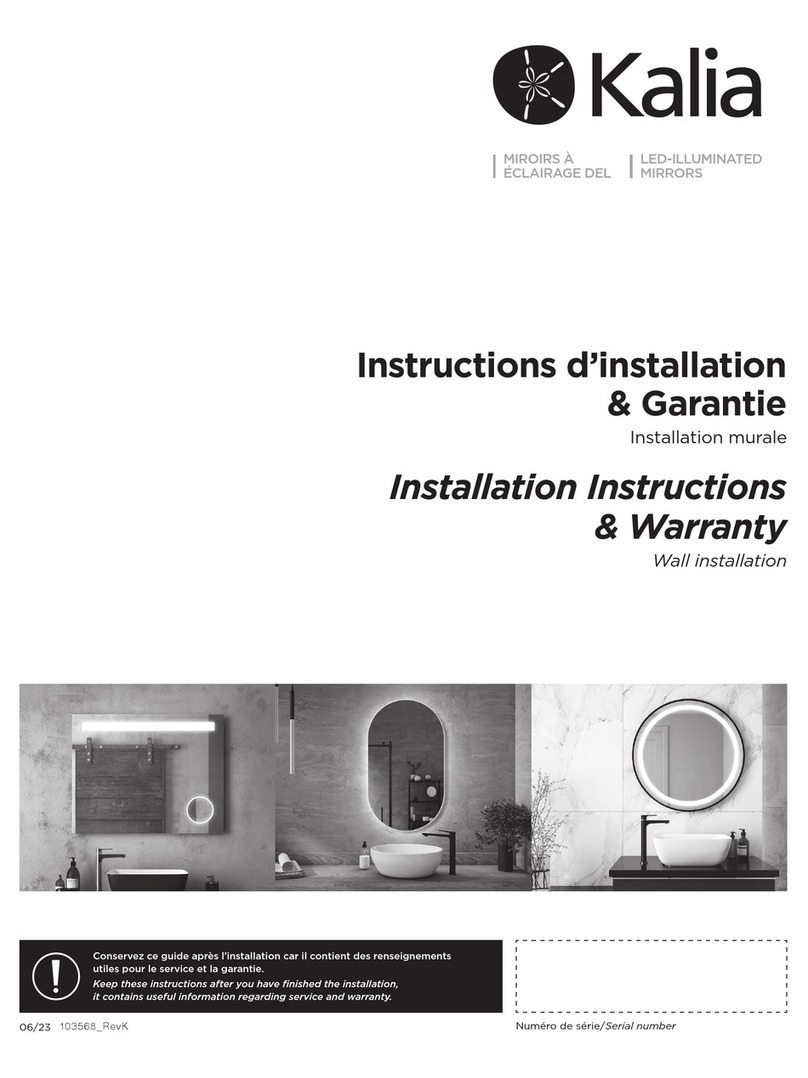 Kalia MR1947-570-001 Installation instructions / warranty Kalia MR1947-570-001 Installation instructions / warranty