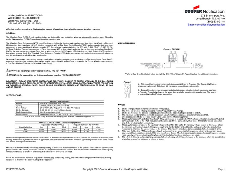Cooper Notification Wheelock Eluxa ELSTC-B User manual