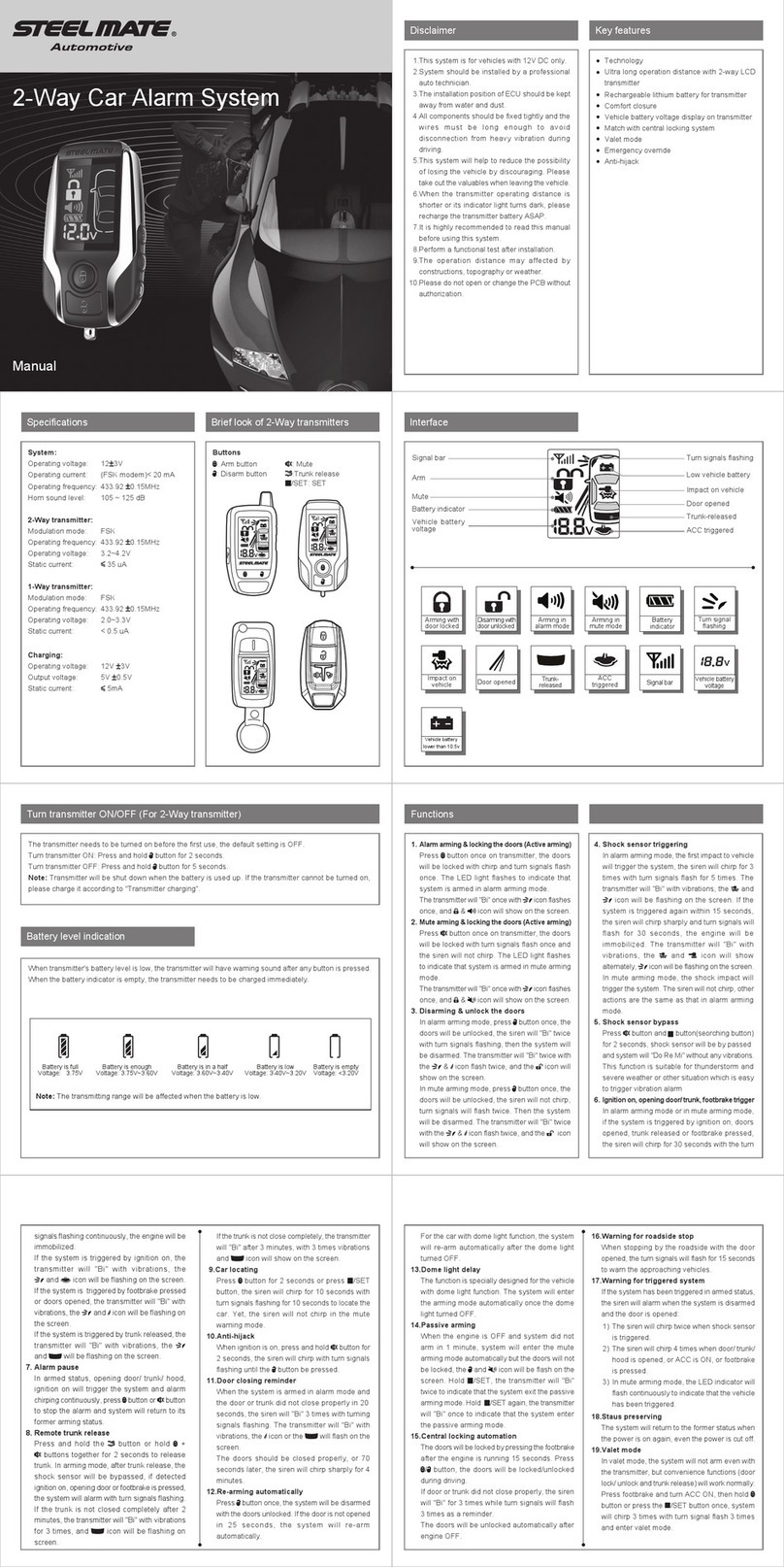 Steel mate 2-Way Car Alarm System manual