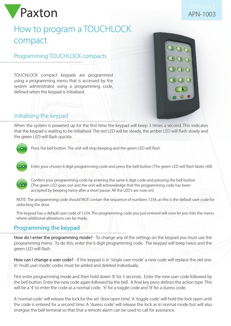 Paxton TOUCHLOCK APN-1003 Troubleshooting guide