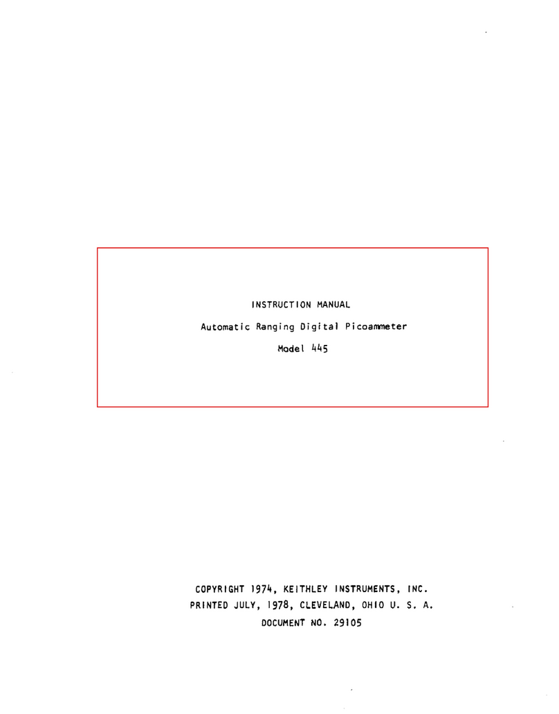 Keithley 445 User manual
