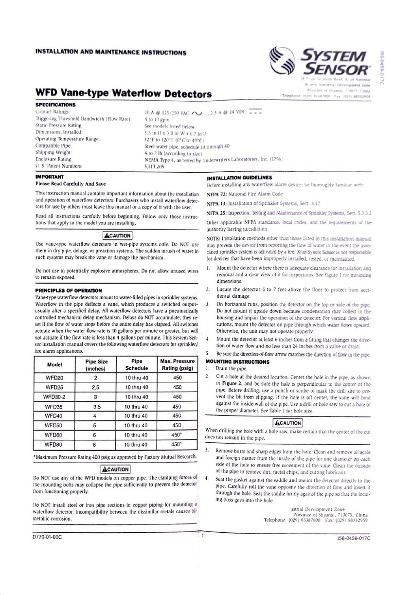 System Sensor WFD20 Installation and maintenance instructions System Sensor WFD20 Installation and maintenance instructions