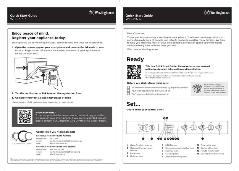 Westinghouse WFEP9717DD quick start guide
