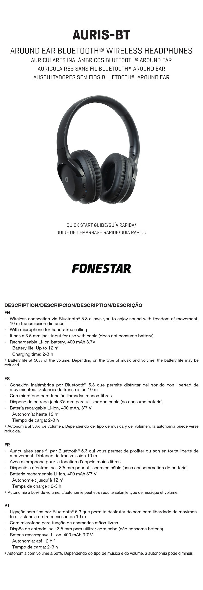 FONESTAR AURIS-BT quick start guide
