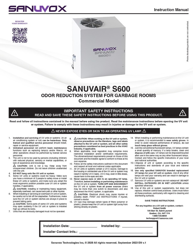 Sanuvox SANUVAIR S600 instruction manual