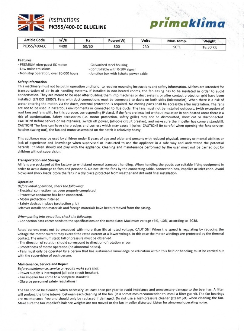 Prima Klima BLUELINE PK355/400-EC instructions