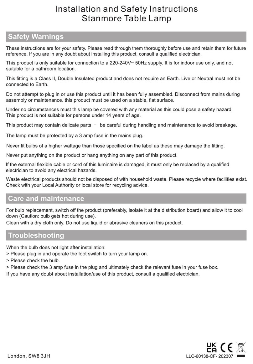 Cult Stanmore Installation and safety instructions
