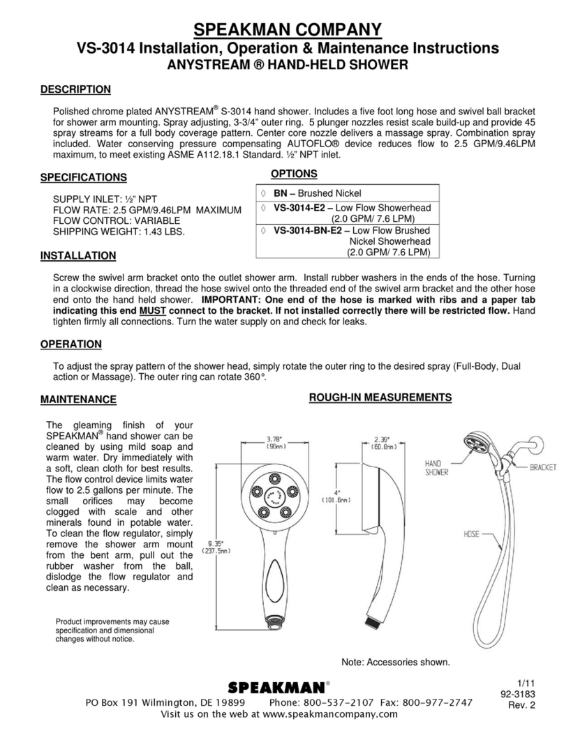 Speakman ANYSTREAM VS-3014 Installation, operation & maintenance instructions