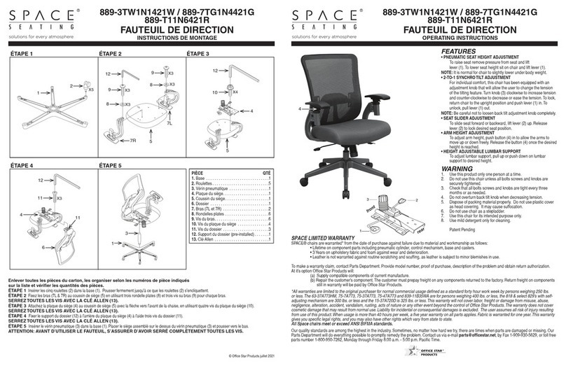 Office Star Products SPACE SEATING 889-3TW1N1421W operating instructions Office Star Products SPACE SEATING 889-3TW1N1421W operating instructions