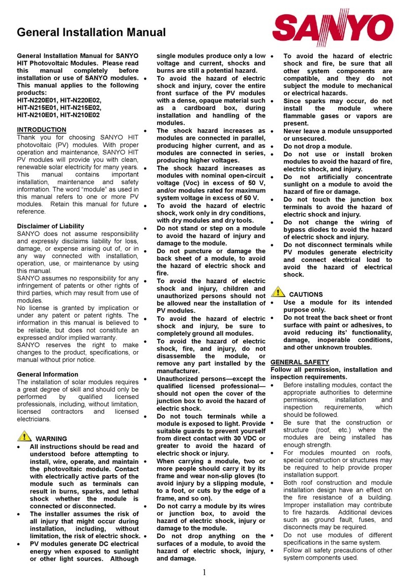 Sanyo HIT-N220E01 General installation manual Sanyo HIT-N220E01 General installation manual
